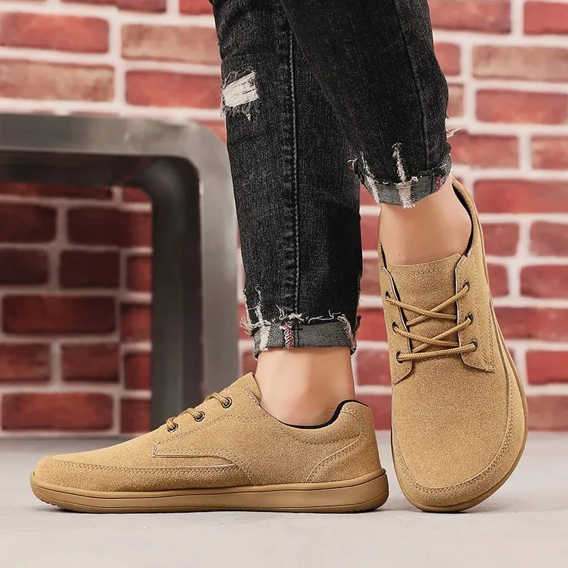 Mænd ruskind Casual sko med bred tå Beige tyk sål Snøresko vandresko Passer også til designer retro stil denim støvler størrelser
