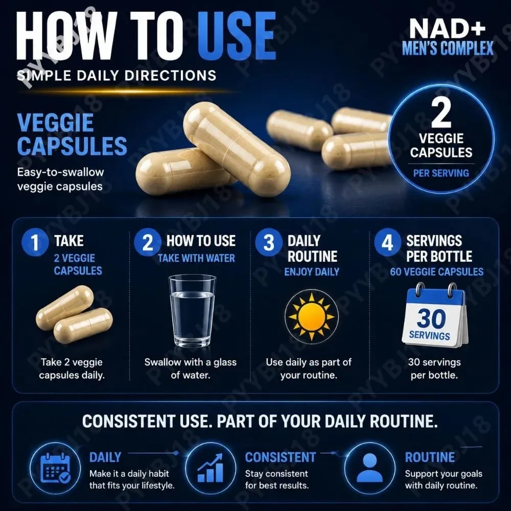 NAD+ Men's Complex Capsules 1000mg with CoQ10 Resveratrol Cellular Energy & Vitality Supplement Supports Muscle Health 60 Count