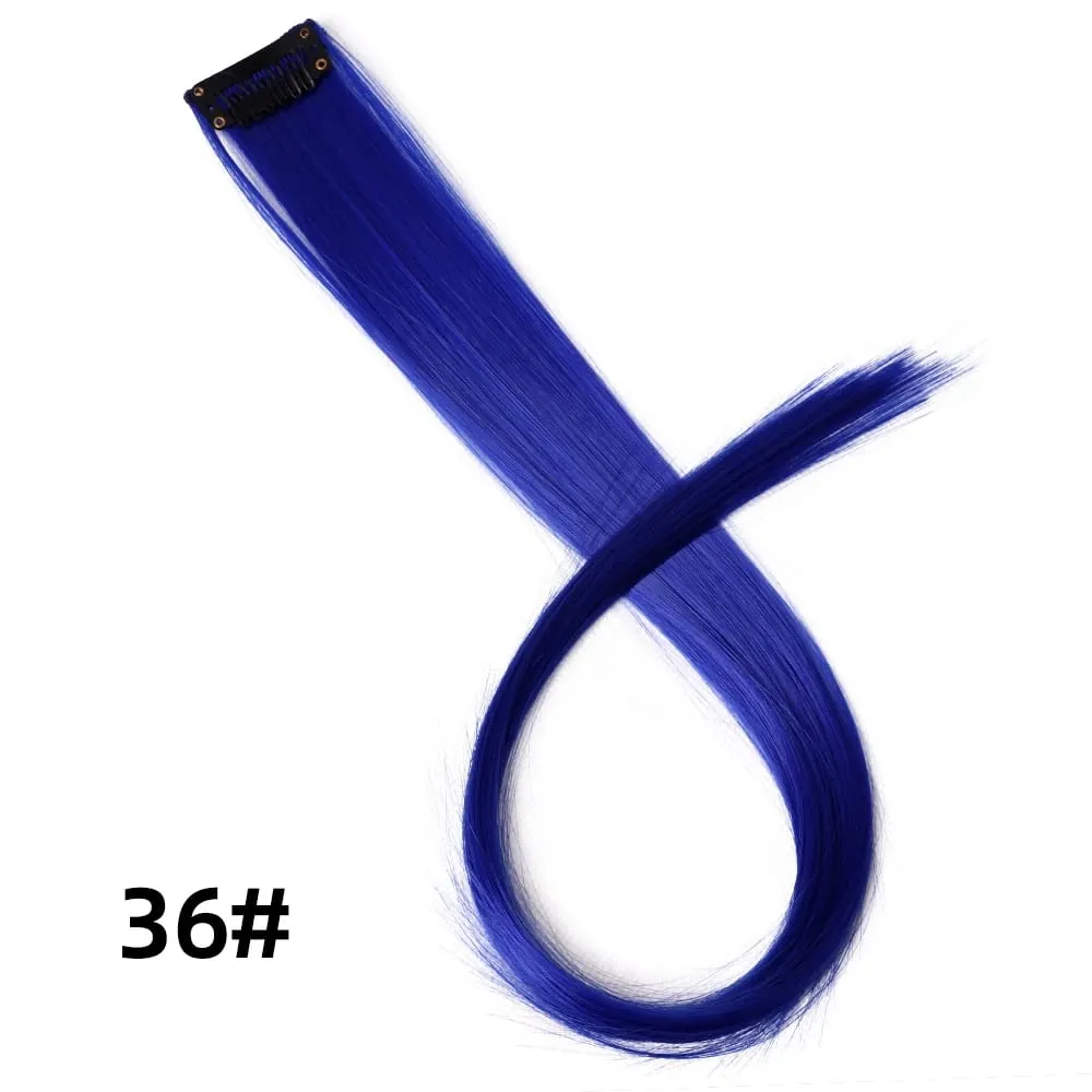 Extensiones de cabello de color liso con Clip para resaltar el cabello de arcoíris, rosa, azul, morado, sintético, con Clips para mujeres y niñas — image 42