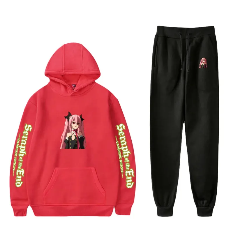 Harajuku Comfortable Seraph of the End Print Sweatshirt Sweatpants Suit Hoodies+ Trousers Suit Boys/Girls 2 Piece Set Clothes