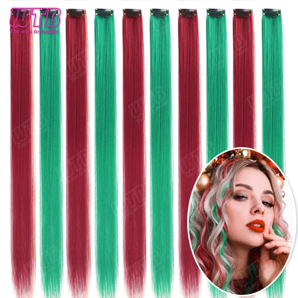 10Pcs Colored Synthetic Extension Wigs BB Clip Style Straight Hair Extensions Suitable for Women to Wear at Holidays and Parties