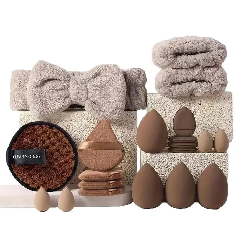 Kit de maquillage 33 pièces, grandes et petites éponges de beauté pour une application et un démaquillage impeccables, ensemble complet