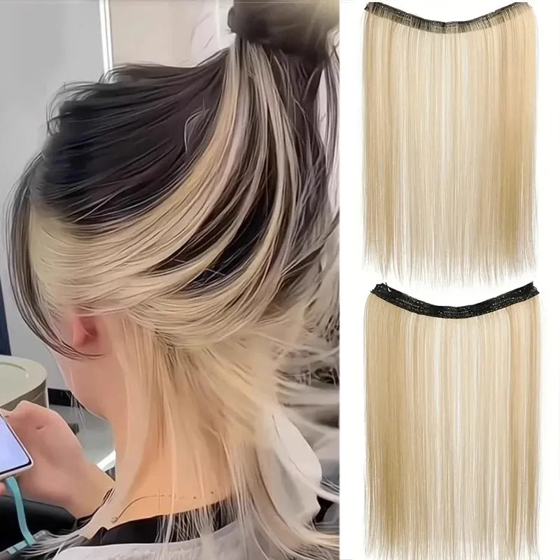 One piece hanging ear dyed synthetic wig piece for women highlighted color hair extensions — image 9