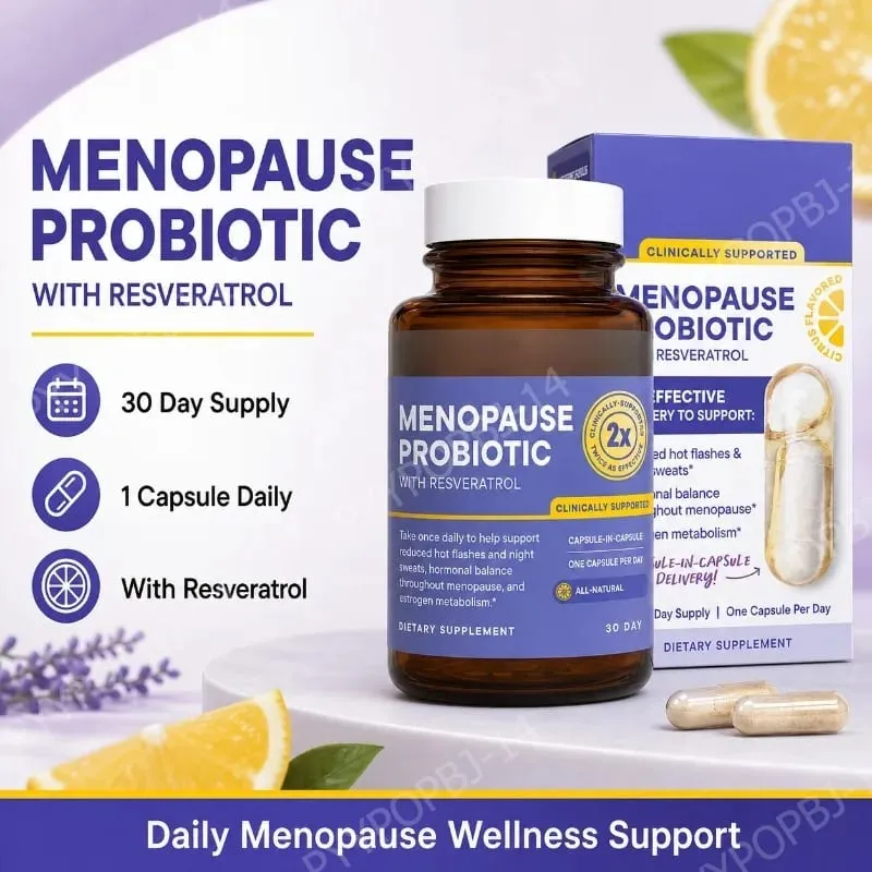 Probiotik Menopause untuk Wanita Keseimbangan Hormon Hot Flashes Berkeringat Malam Kesehatan Usus Resveratrol & Kapsul Omega 30 — image 1