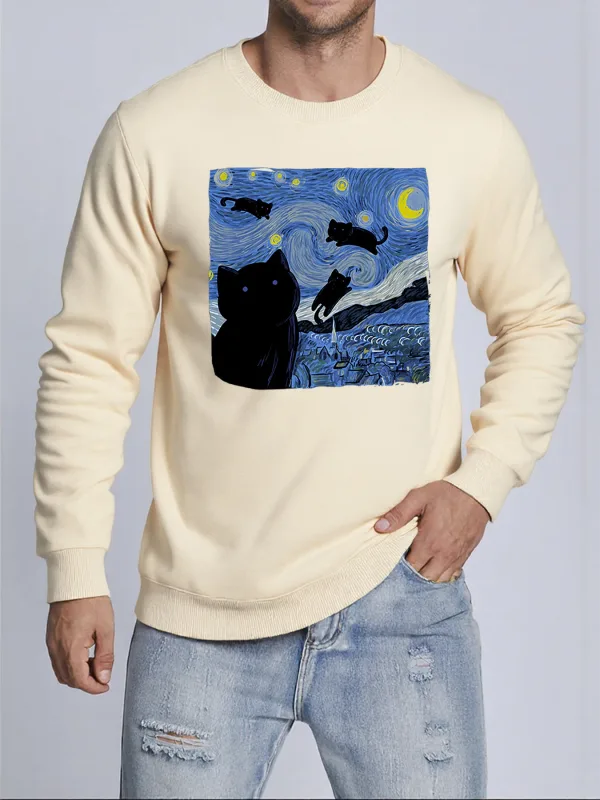Van Gogh Starry Night Cat Printed Pullovers Unisex Thicken All-Match Sweatshirt Hip Hop Loose Hoodie Autumn Casual Sweatshirts — image 11