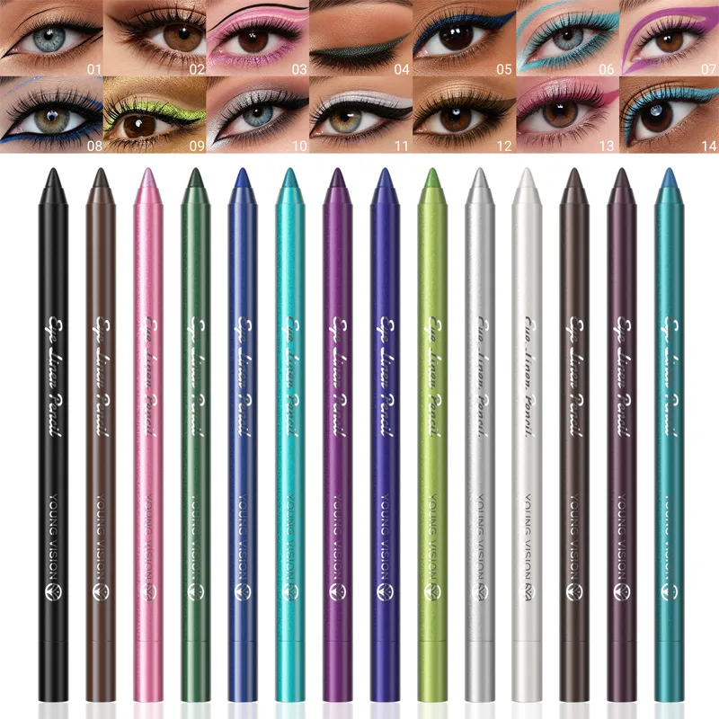 14 Color Eyeliner Pencil Pearlescent Matte Dark Purple Red Eye Liner Waterproof Long Lasting High Pigment Eyeshadow Makeup — image 2