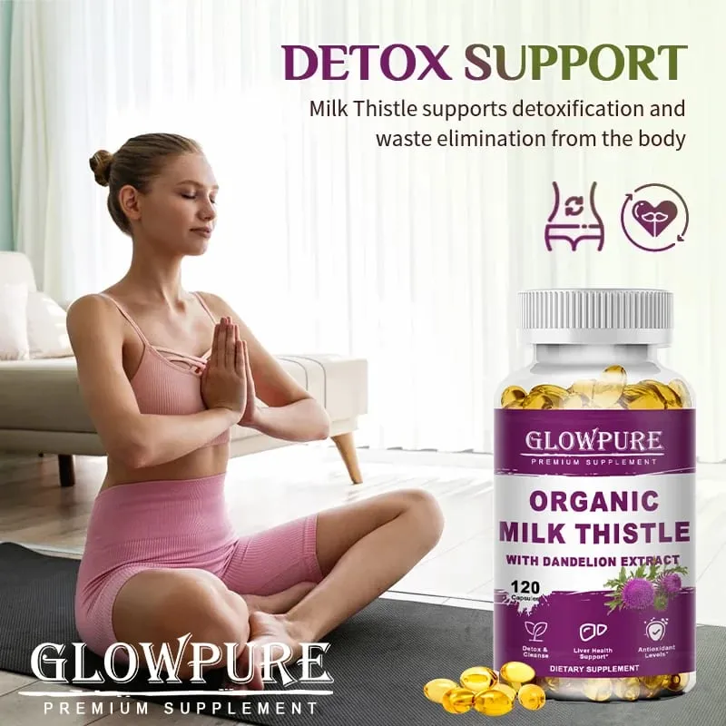 Susu Thistle Organik 9000mg 30X Ekstrak Biji Pekat 80% Sokongan Hati Silymarin Membersihkan Suplemen Hati Berlemak Detoks — image 3