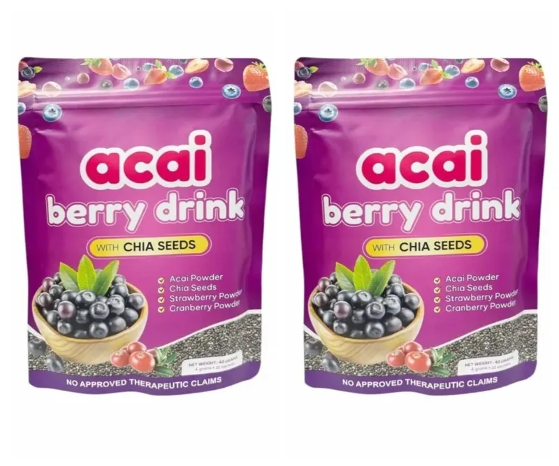 Acai Berry Drink Pulver med Chiafrön Jordgubbstranbär för antioxidant dagligt välbefinnande och immunförsvar Vuxen 40g