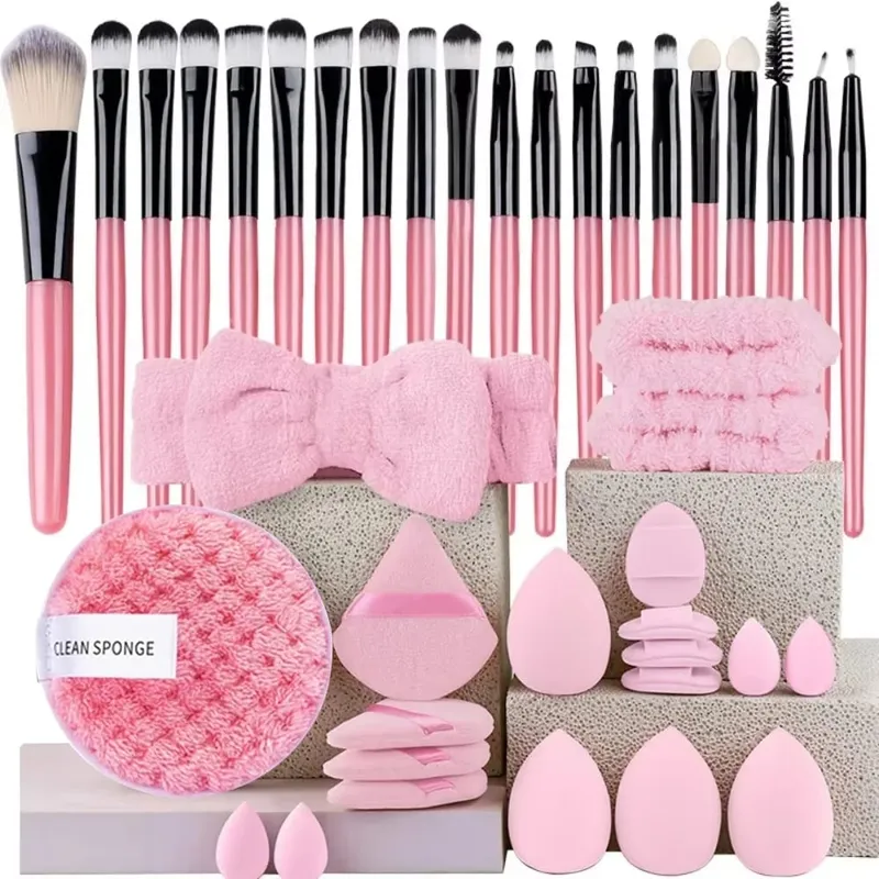 Kit de maquillage 33 pièces, grandes et petites éponges de beauté pour une application et un démaquillage impeccables, ensemble complet