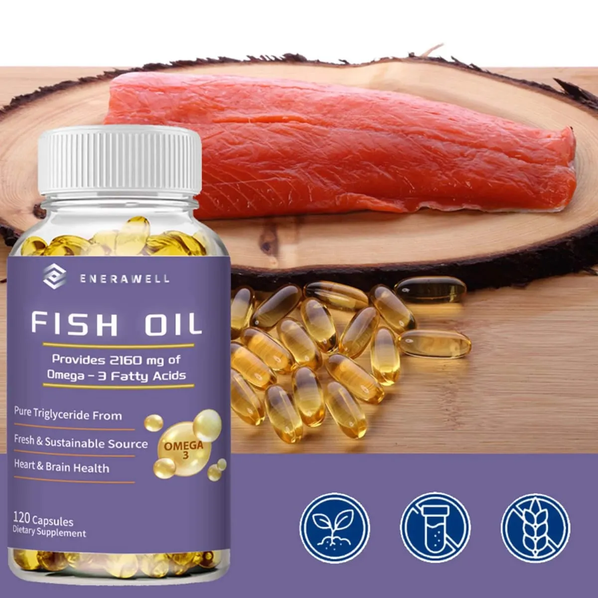 Omega 3 Fish Oil Capsules Support Brain & Nervous System Health Cardiovascular & Skin Health Antioxidant & Anti-Inflammation