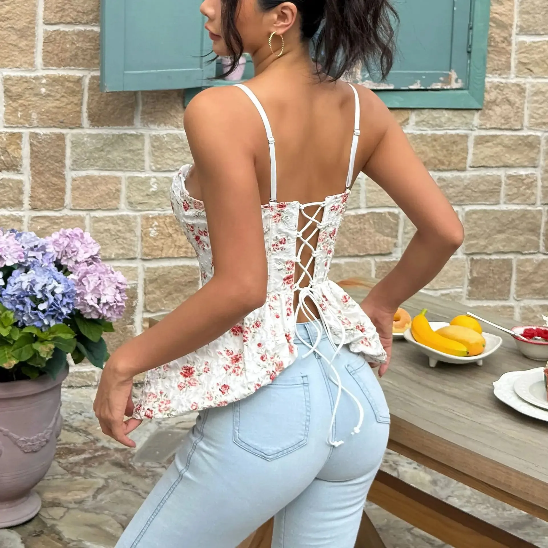 French Style Print Hotsweet Corset Top Women Strap Sleeveless Shapewear Bohe Camis Strapless Floral Holiday Beach Top — image 8