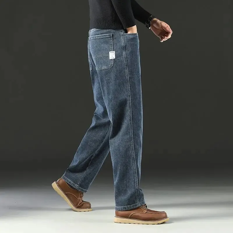 Men's Spring Autumn Soft Baggy Jeans Casual Straight Stretch Wide-Leg Business Denim Pants Versatile Comfortable Loose Trousers — image 11