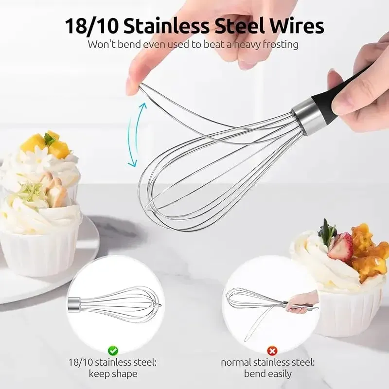 9-inch Stainless Steel Eggs Whisk - Lightweight Hand Mixer for Baking & Cooking Comfortable Grip Handle Easy Clean Kitchen Tool