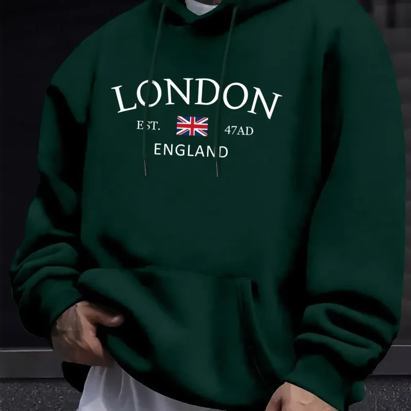 London Fashion Print Hoodies For Men Casual Autumn Winter Casual Sweatshirt Kangaroo Pocket Long Sleeve Autumn/Winter Simple — image 11