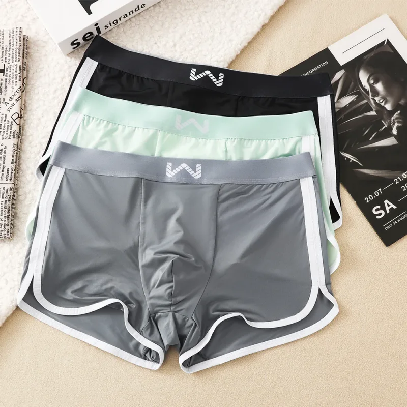3 Buah/Pak Celana Dalam Pria Jaring Antibakteri Sejuk Sutra Es Celana Dalam Kantong Ruang Besar Boxer Homme Pinggang Elastis Tinggi