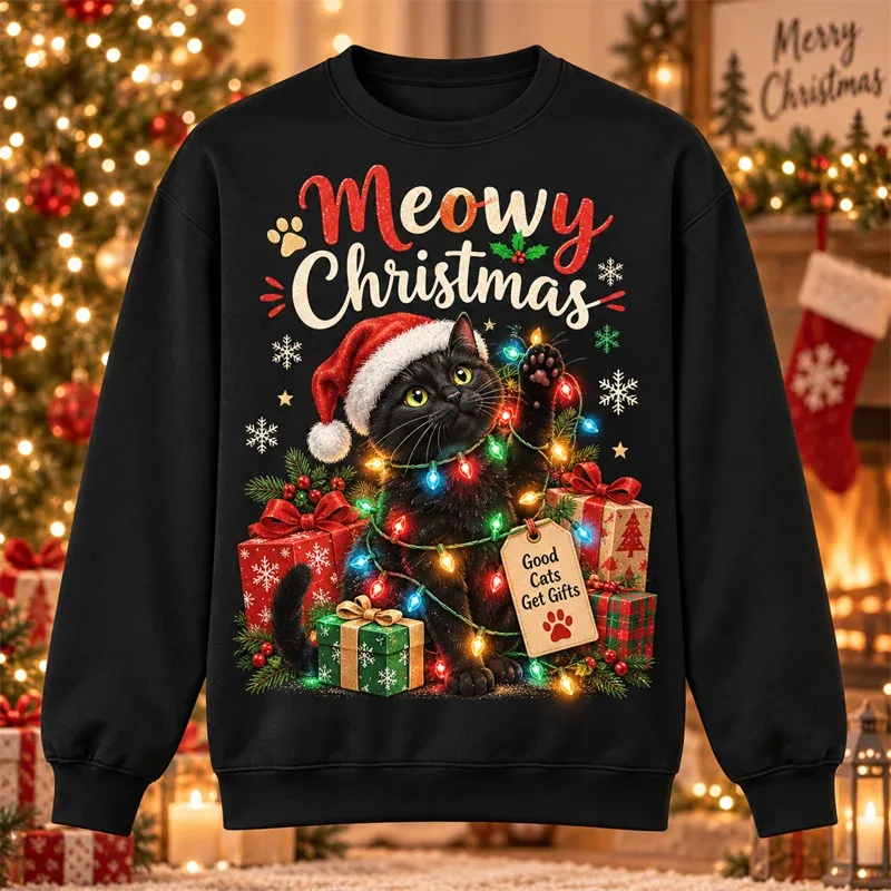 Juletrøje med rund hals Julemand Snemand Pingvin Kat Hund Elg Ferie Grafisk Pullover Vinter Casual Fest Streetwear Top