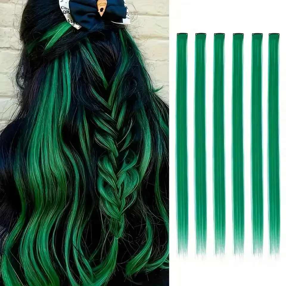 Estensioni a clip da 6 pezzi Estensioni sintetiche per capelli colorati da 24 pollici Punti salienti del partito Posticci lunghi dritti per donne Ragazza per bambini
