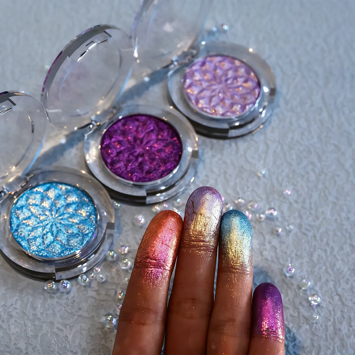Palette de fard à paupières caméléon pour les yeux-ensemble de fard à paupières pressé Duochrome personnalisable finition nacrée infusée de paillettes Pri — image 6