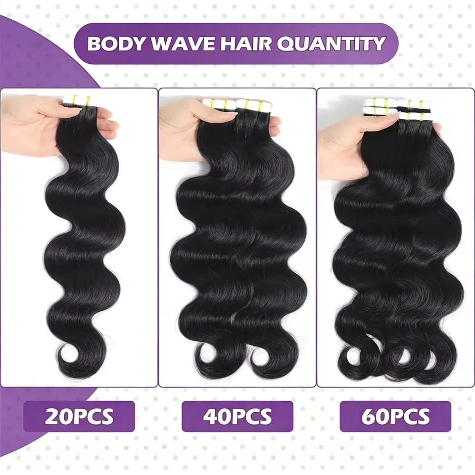 Body Wave Tape In Hair Extensions Extensions 100% Real Vietnamese Human Hair Natural Black Invisible Tape on For Woman 16-26inch