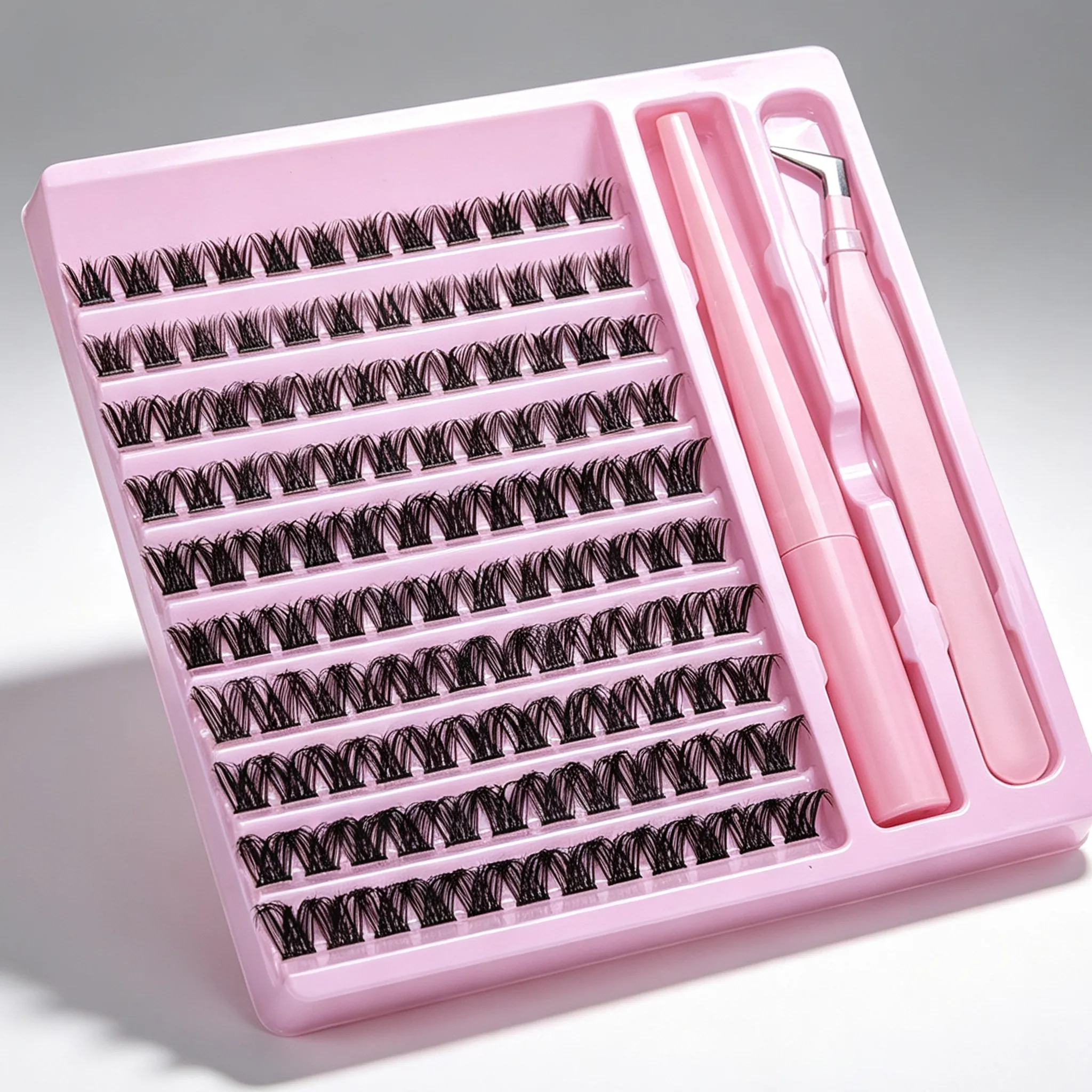 D Curl Cluster Lash Kit With Lash Bond Seal Glue & Tweezers DIY Home Lash Extensions Reusable Eye Makeup Set For Women