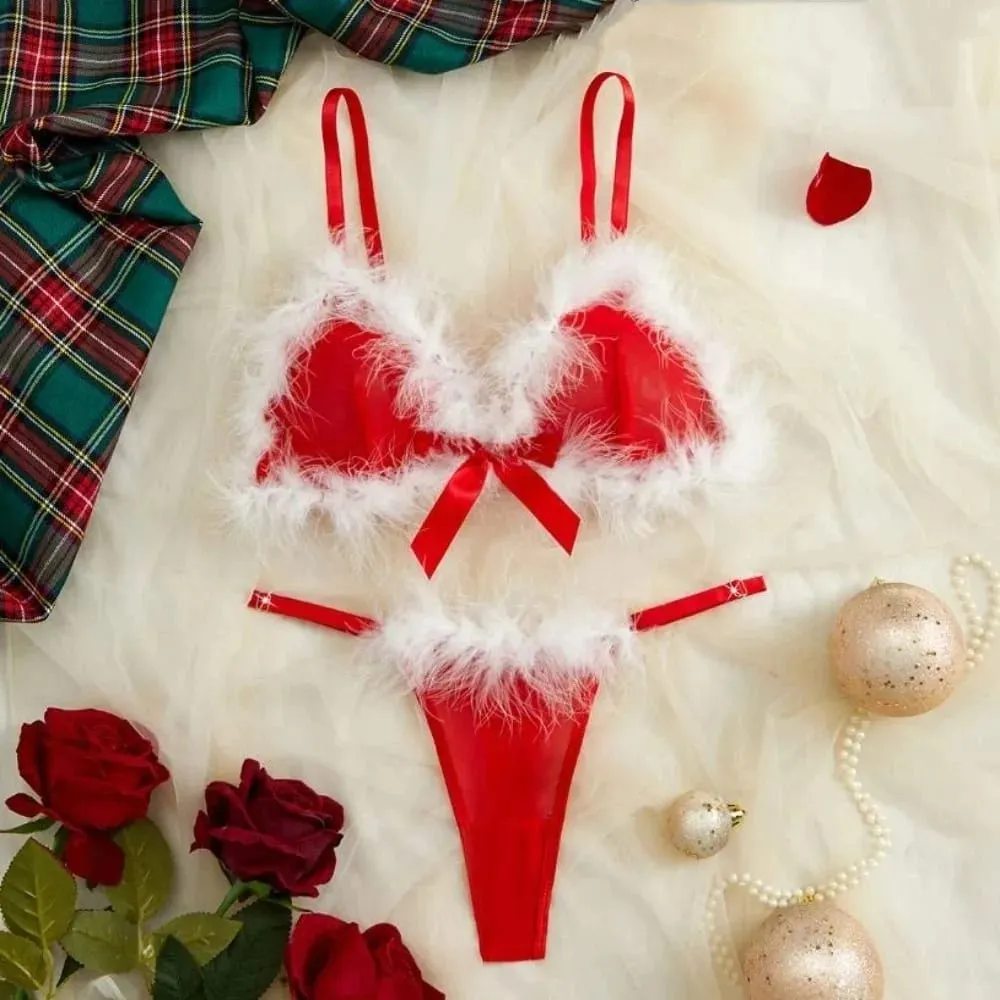 Furry Women's Underwear Wireless Bow Decor Lingerie Set Romantic Intimate Mesh Transparent Bra Panties Suit Anniversary — image 5