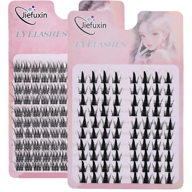 Soft Tapered Thick Manga Fox Eye Individual Clusters Jiefuxin Large Capacity DIY Lashes Simple Operation for Makeup Newbies