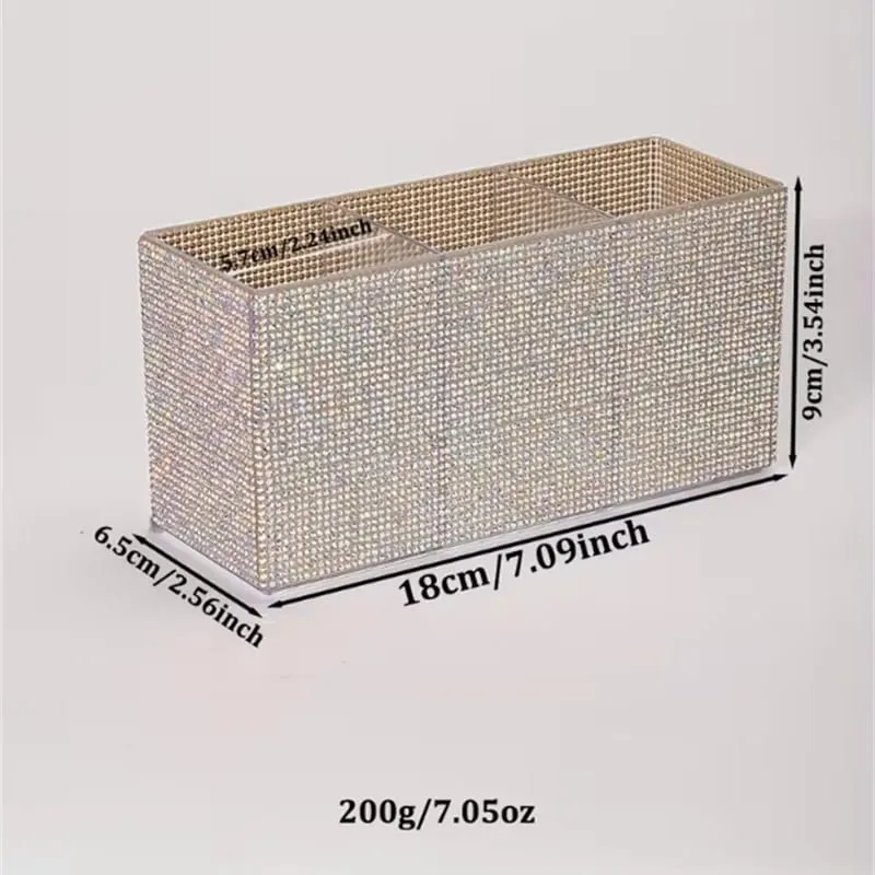 Sparkling Rhinestone Makeup Brush Organizer with 3 Compartment Large Capacity Makeup Brushes Lipstick Comestic Tools Storage Box