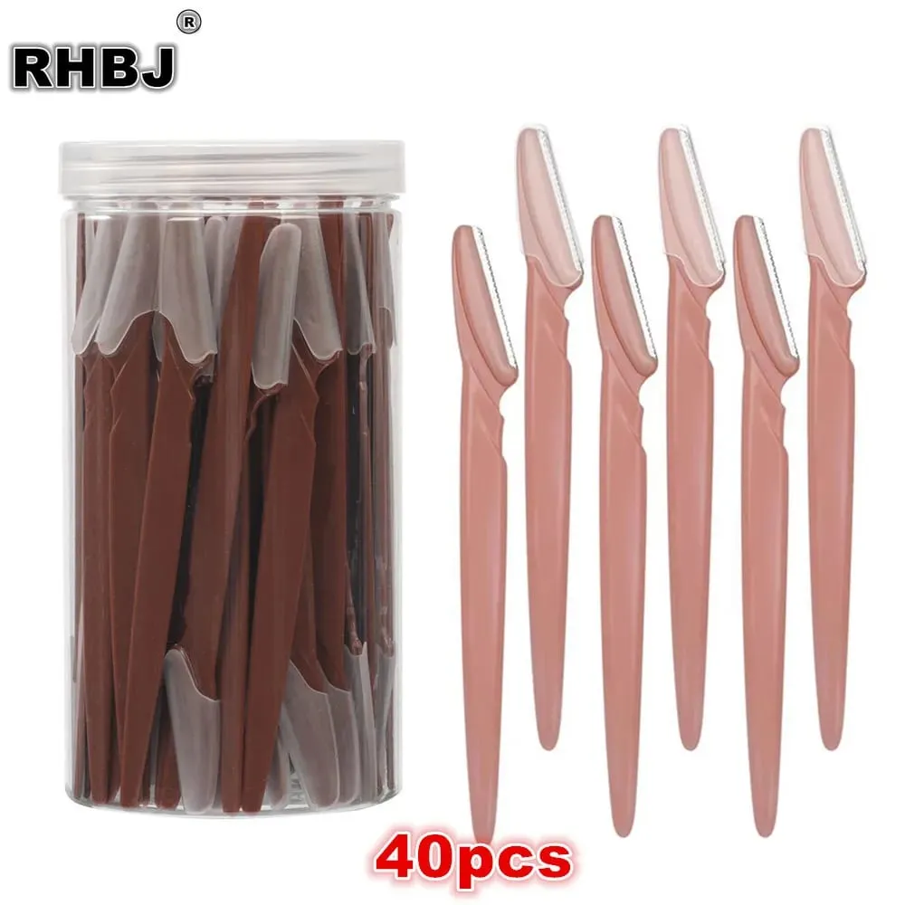 Eyebrow Trimmer 40PCS Brown Eyebrow Razor Safe Face Body Hair Removal Shaver Blades Woman Eyebrow Shaping Knife Razors — image 1