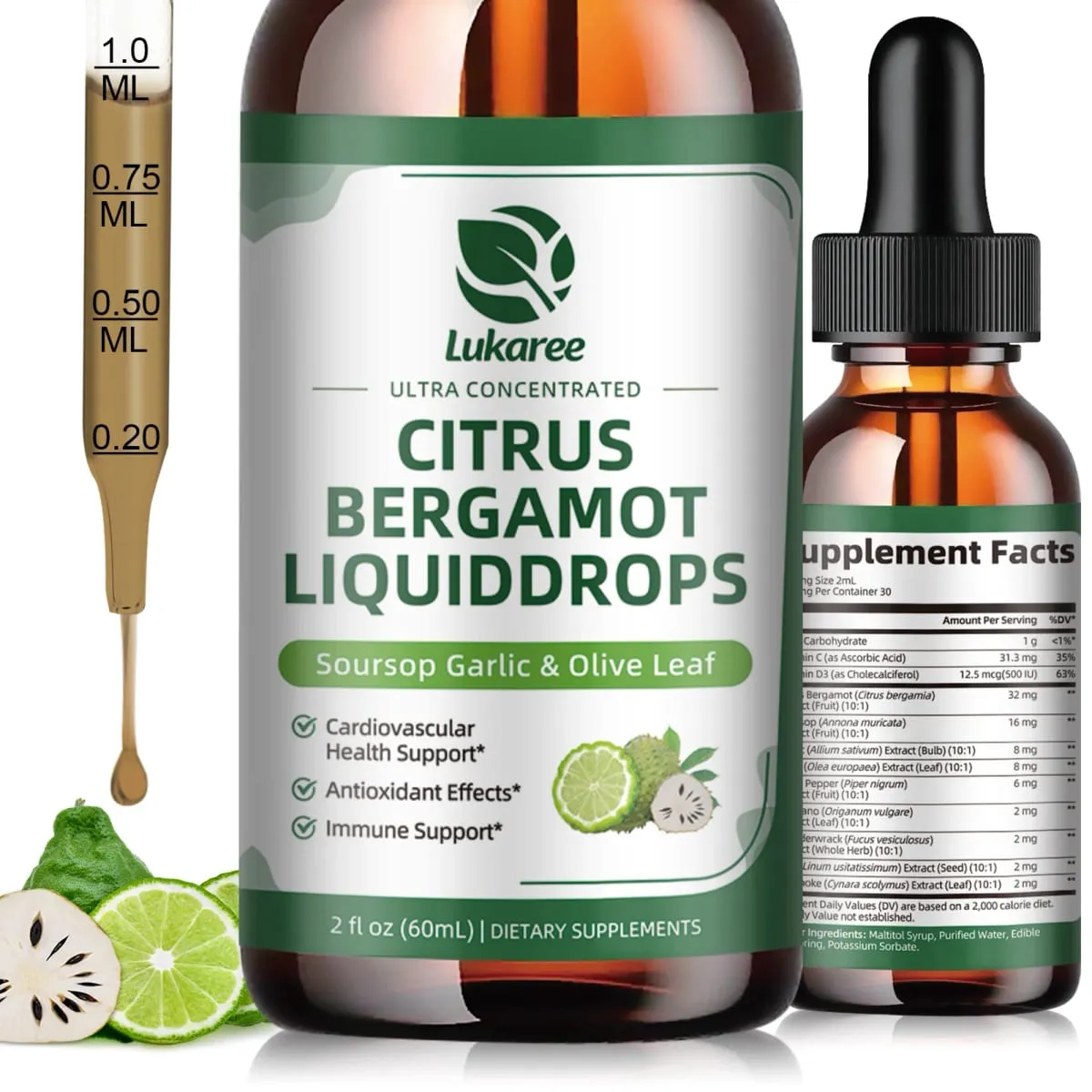 Lukaree Organic Citrus Bergamot Drop Support Immunity Cholesterol and Cardiovascular Health Antioxidant — image 1