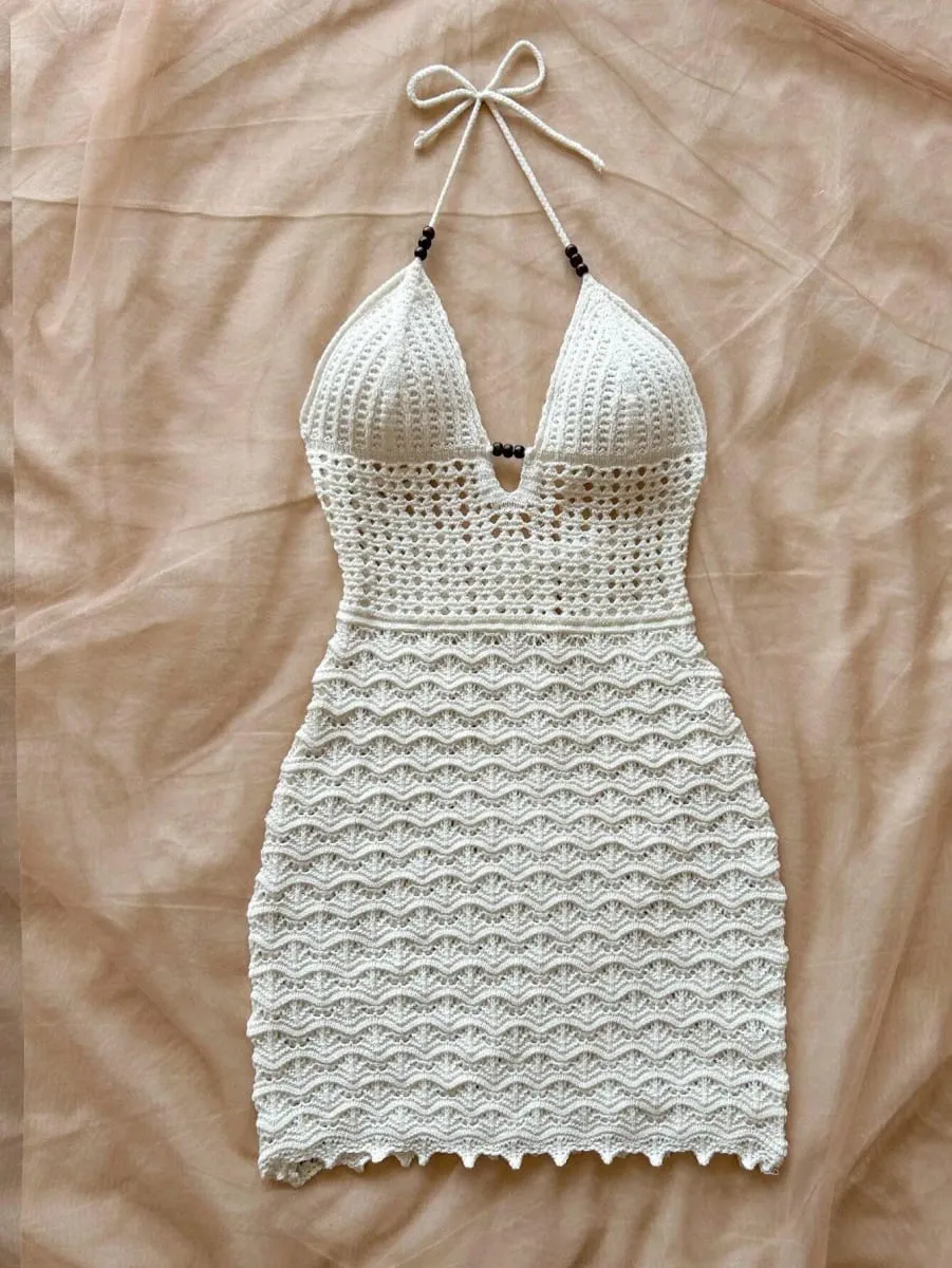 Women's White Crochet Halter Neck Sleeveless Dress — image 4