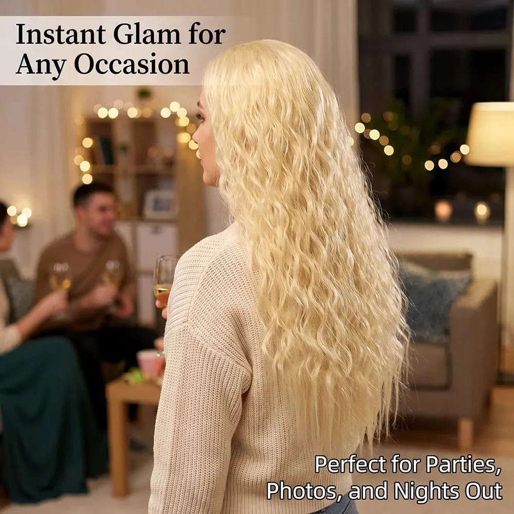 22" 1 Piece Light Blonde Corn Wave Clip In Hair Extensions Thick Full Head Synthetic Hairpiece for Women Natural Heat Resistant — image 6