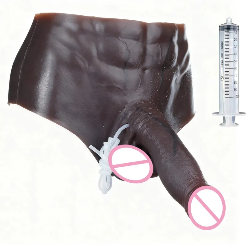 Black Nude Silicone Squirting Panties With Simulated Solid Penis Strapon Big Realistic Ejaculation Dildo Sex Toy For Women