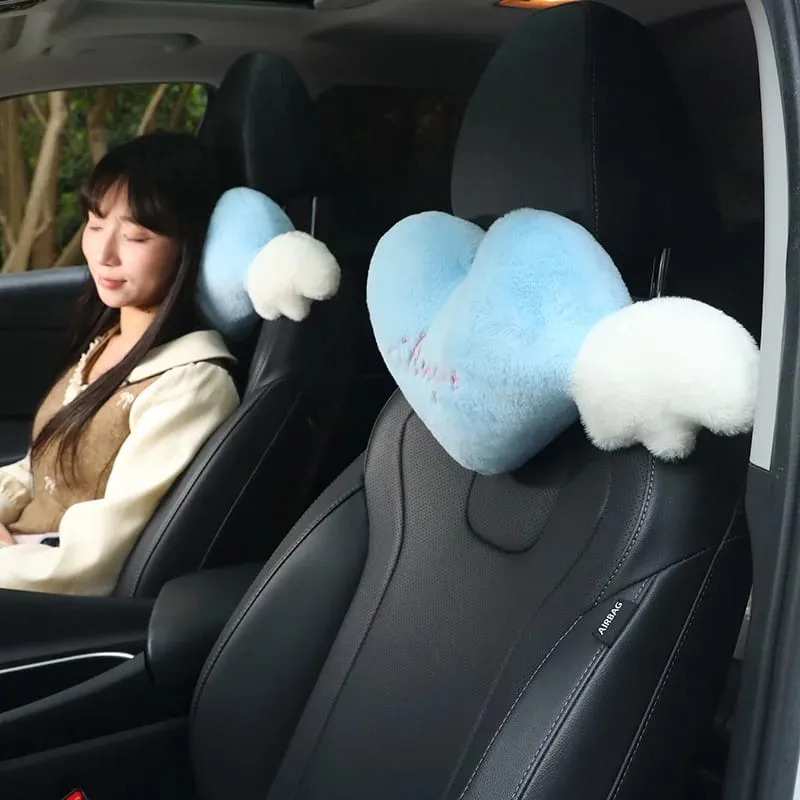 Cute Heart Angel Wings Car Neck Pillow Soft Plush Auto Headrest Pillow Universal Car Seat Head Support Cushion Decor Gift — image 4