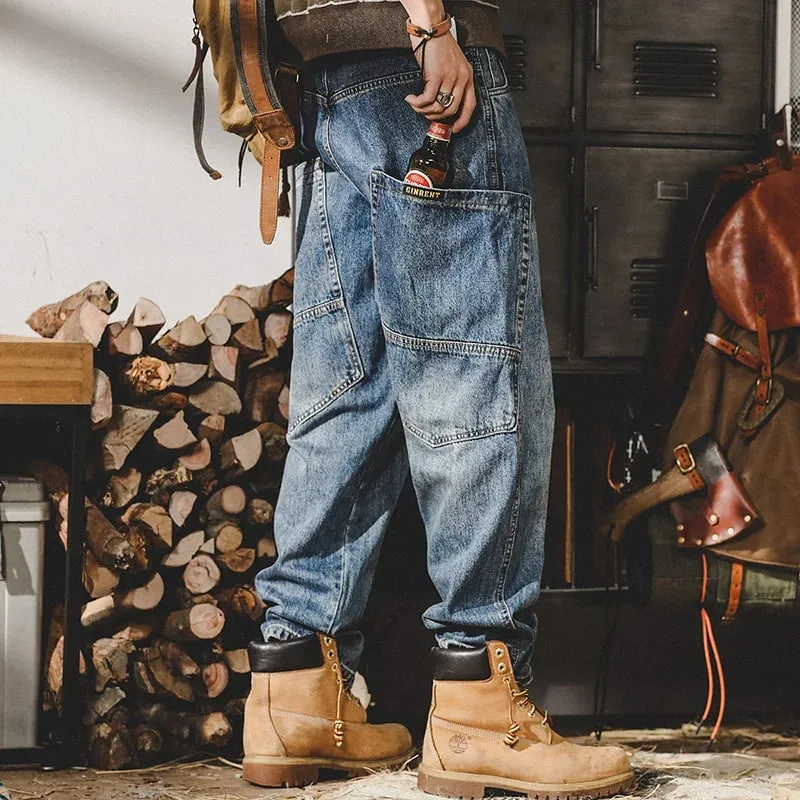 American Retro Jeans Men Autumn High StreetinsTrendy Cargo Pants Men Loose Fit Plus Size Straight Wide-Leg Pants — image 1