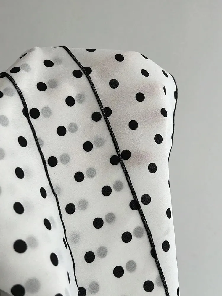 French-Style Retro Lace Patchwork Color-Blocked Bow Polka Dot Camisole Sweet Youthful Stylish Slimming Vacation High-End Top for Women Women's Clothing
