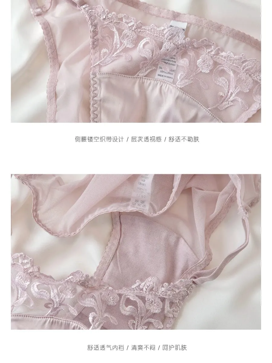 French Style Lingerie Set for Women Thin Non-Wired Triangle Cup Bra Lace & Embroidery Design