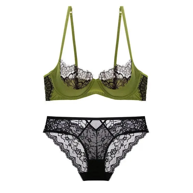 Women Ultra Thin Sheer Lace Half Cup Bra Set Big Bust Minimizer Support Lift Lightweight Wireless Casual Lingerie Underwear S-XL — image 8