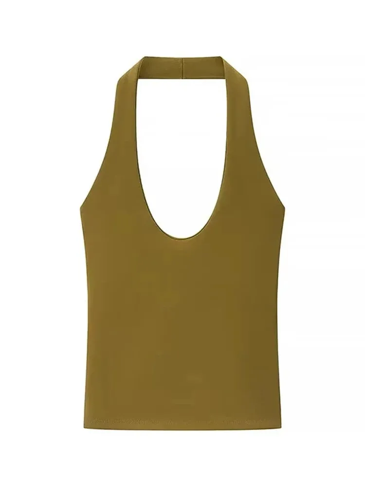 2025 Summer New Women's Solid Color Series Halter Collar Slim Backless Basic All-match Top — image 3