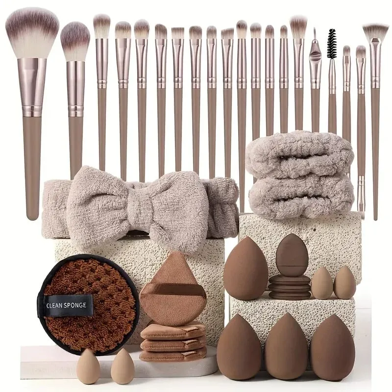 Kit de maquillage 33 pièces, grandes et petites éponges de beauté pour une application et un démaquillage impeccables, ensemble complet