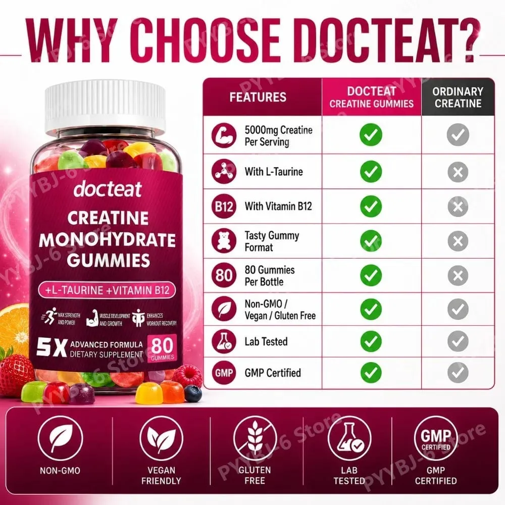 Creatine Monohydrate Gummies 80 Count with Taurine Vitamin B12 Chewable Sports Nutrition Supplement for Muscle & Energy Support — image 7