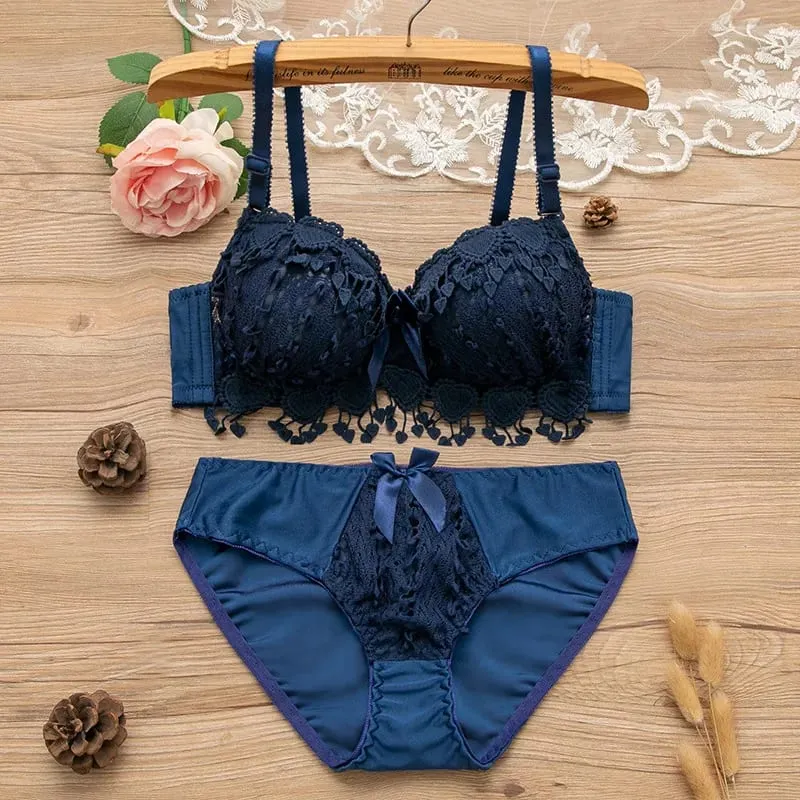 Women Wireless Lingerie Set Tassel Lace Bow Decor Push‑Up Bra & Panty Suit Adjustable Straps Ladies Intimate Underwear 32-38 — image 8