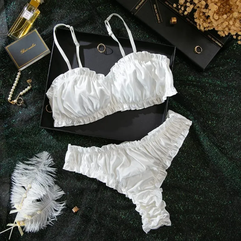Minimalist Ruching Lingerie Set Sexy Solid Color Bra Panty Comfortable Daily Wear Women's Underwear INS Style Elegant Bra Set — image 1