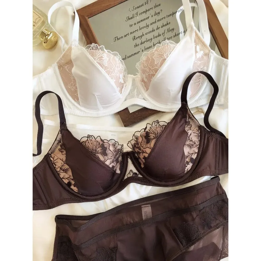 Fransk Retro Color Block Blonde BH Sæt Blød bøjle Minimizer Tynd Cup Lift Support Lingeri Sæt Dame Størrelse 34-40ABC