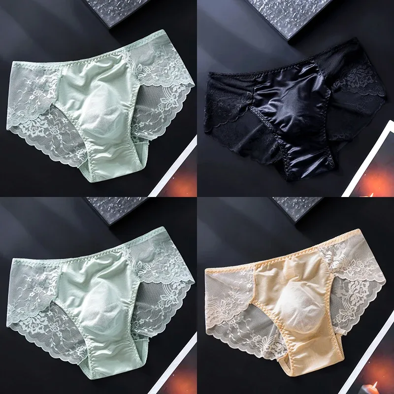 4PCS Sexy Transparent Men Lace Briefs Low Waist Thin Hollow Out Triangle Panties Male Seamless Exquisite Breathable Underwear — image 9