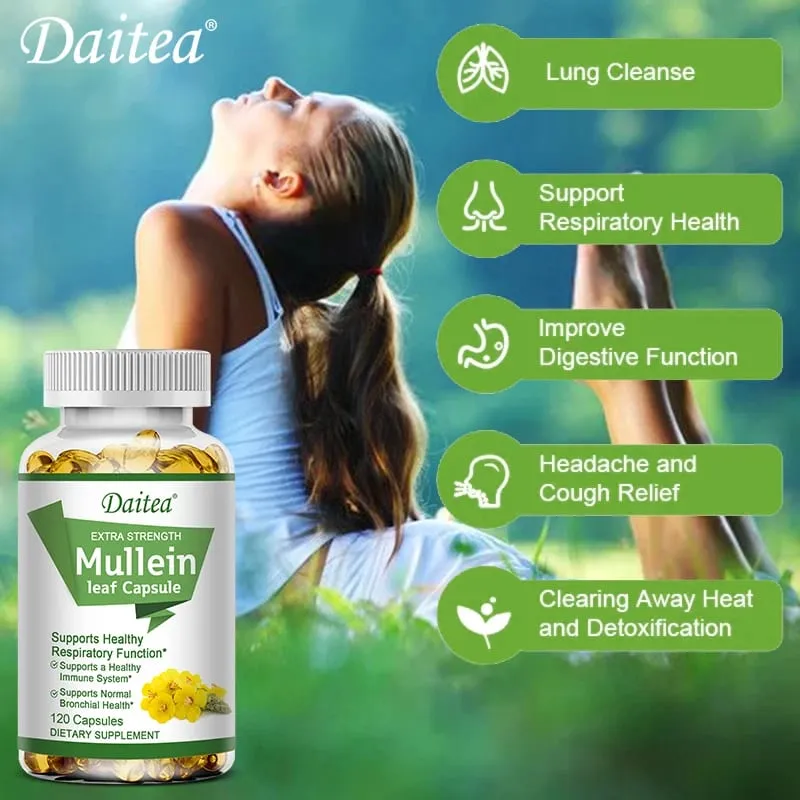 Mullein Extract Capsules Suitable For Lung & Bronchial Cleanse for Smokers - Respiratory Health Support Gut Health