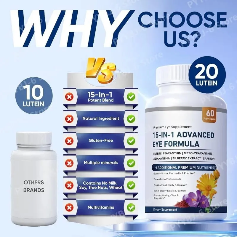 15 in 1 Advanced Eye Formula Lutein Zeaxanthin Bilberry Extract Vitamin C & E Supports Eye Health 60 Veggie Capsules for adult — image 4