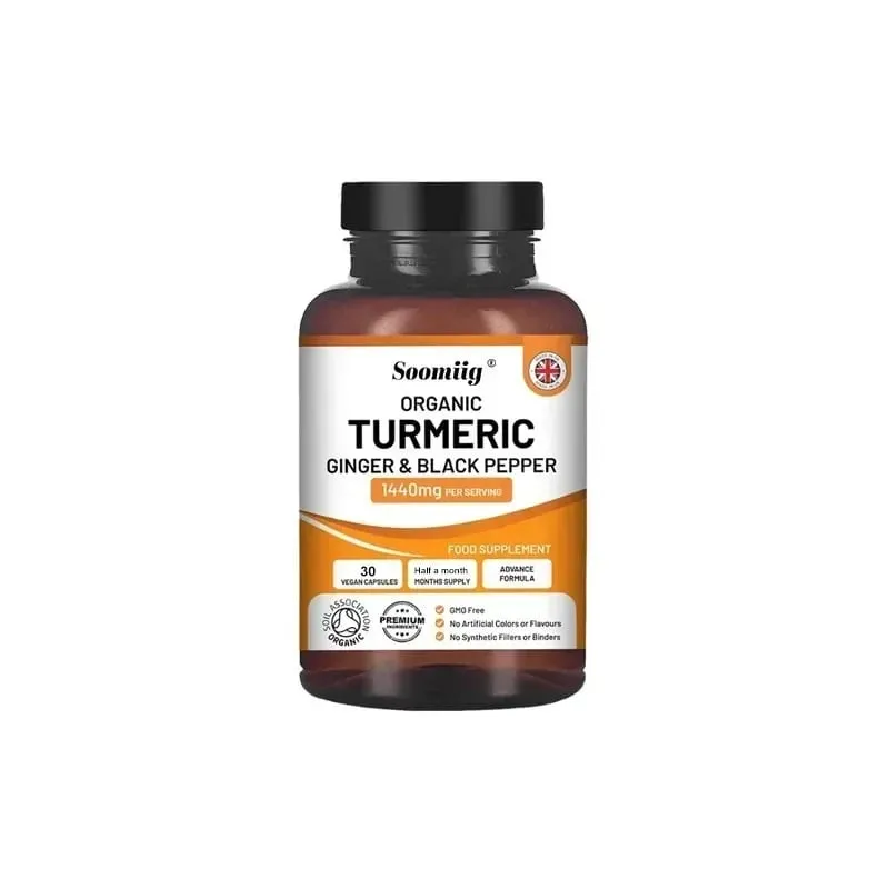 Organic Turmeric Ginger & Black Pepper Capsules Supports Joint Health Cushioning Digestive & Immune & Balances blood sugar