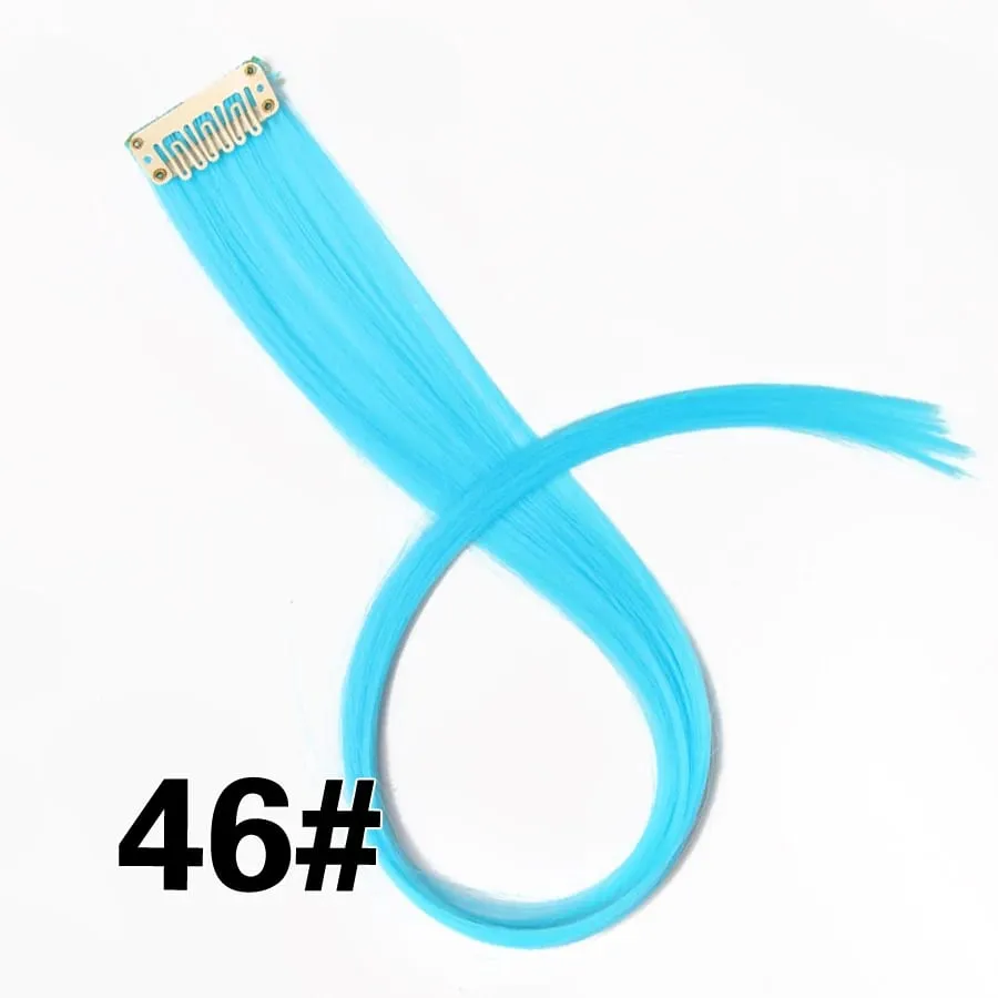 Extensiones de cabello de color liso con Clip para resaltar el cabello de arcoíris, rosa, azul, morado, sintético, con Clips para mujeres y niñas — image 52