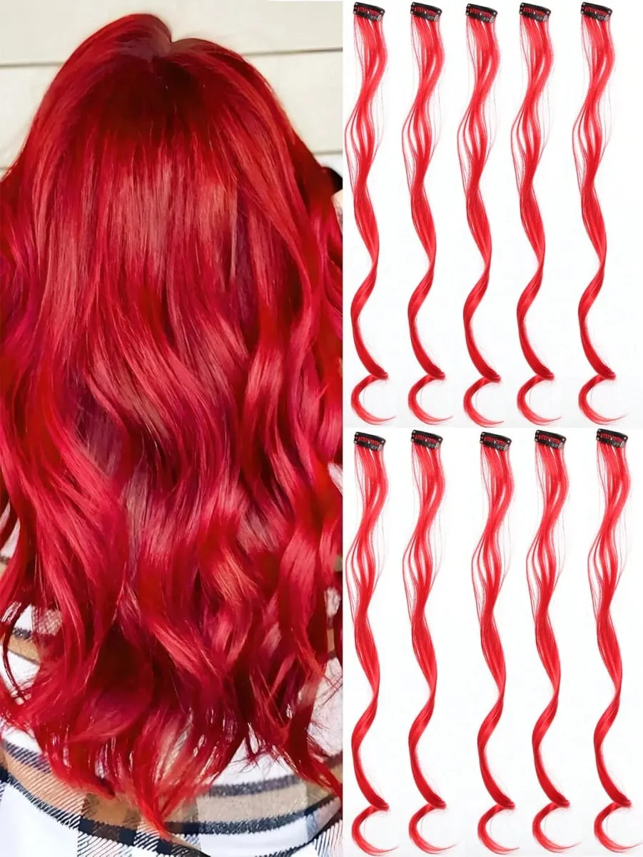 10pcs Colorful Hair Extensions Curly One Clip in Synthetic Long Hairpiece For Girls Women Multi-colors Party Highlights WigPiece — image 9