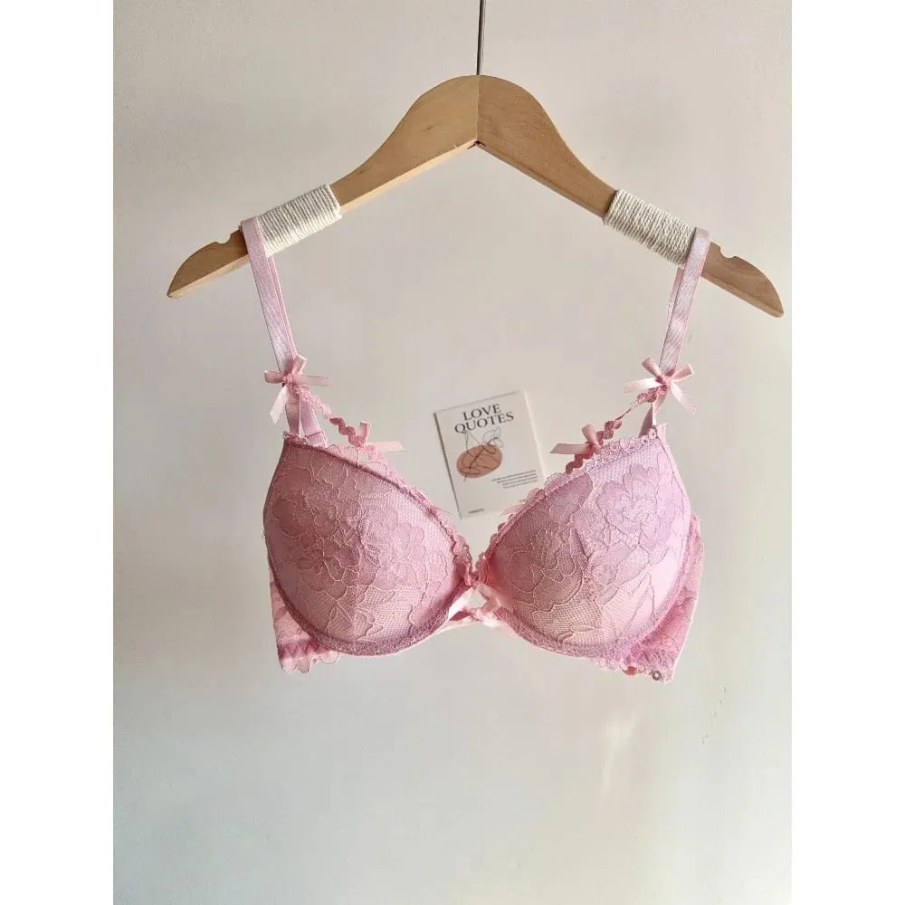 セクシーなWomen Wedding Red Lace Lingerie Set Bowknot Design Push Up Bra Small Bust Pure Style Party Intimate Underwear Suit 32-38AB — image 3